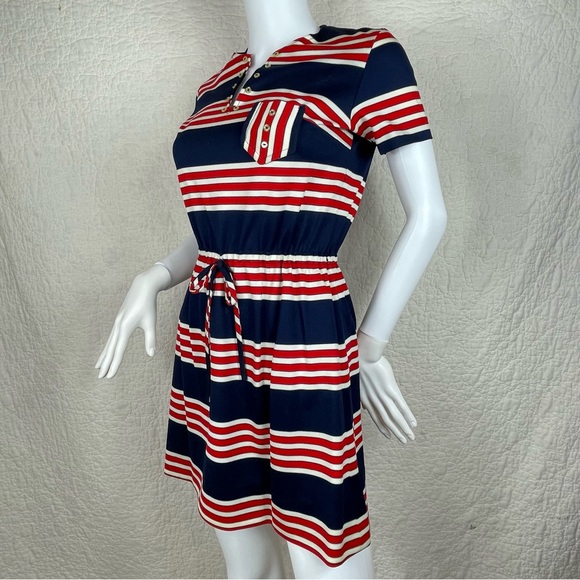 🔥Vintage 60s Jeune Leique Striped Red Blue Mini Dress - Picture 4 of 14